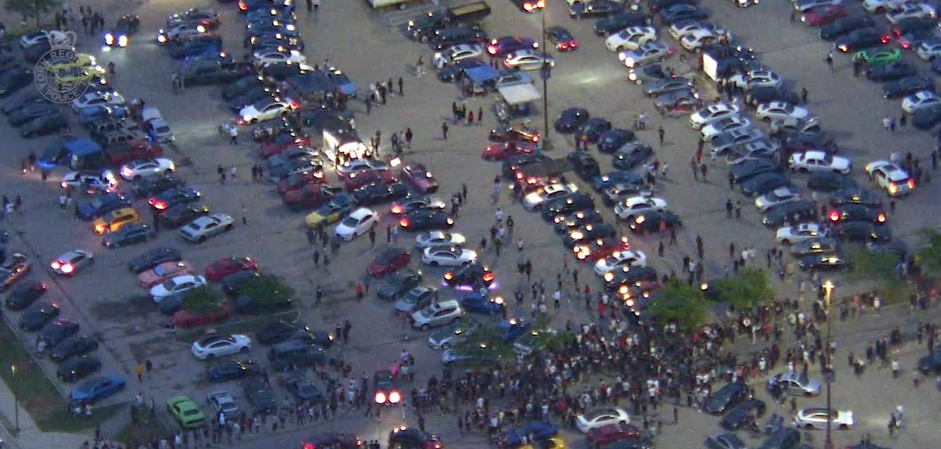 Helicopter footage shows an unauthorized car rally
