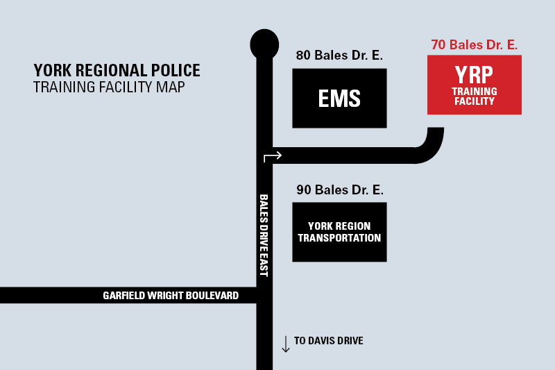 A map to the York Regional Police training and education facility