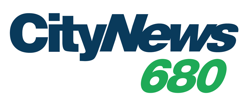 A logo with blue and green text