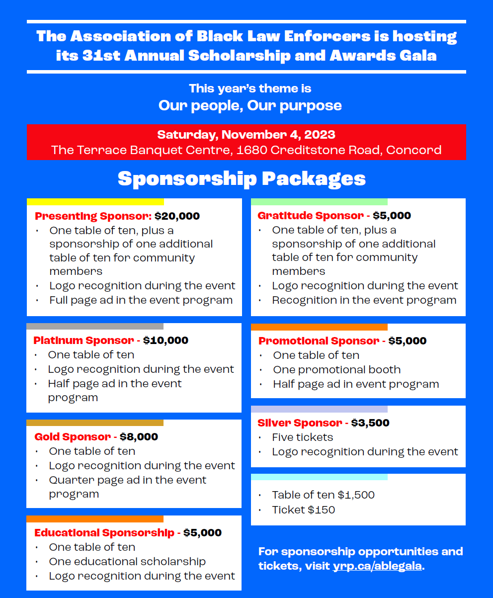 Coloured Chart of Sponsorship Packages for ABLE event