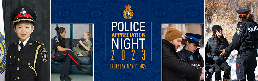 A collage of images from past events including officers in uniform