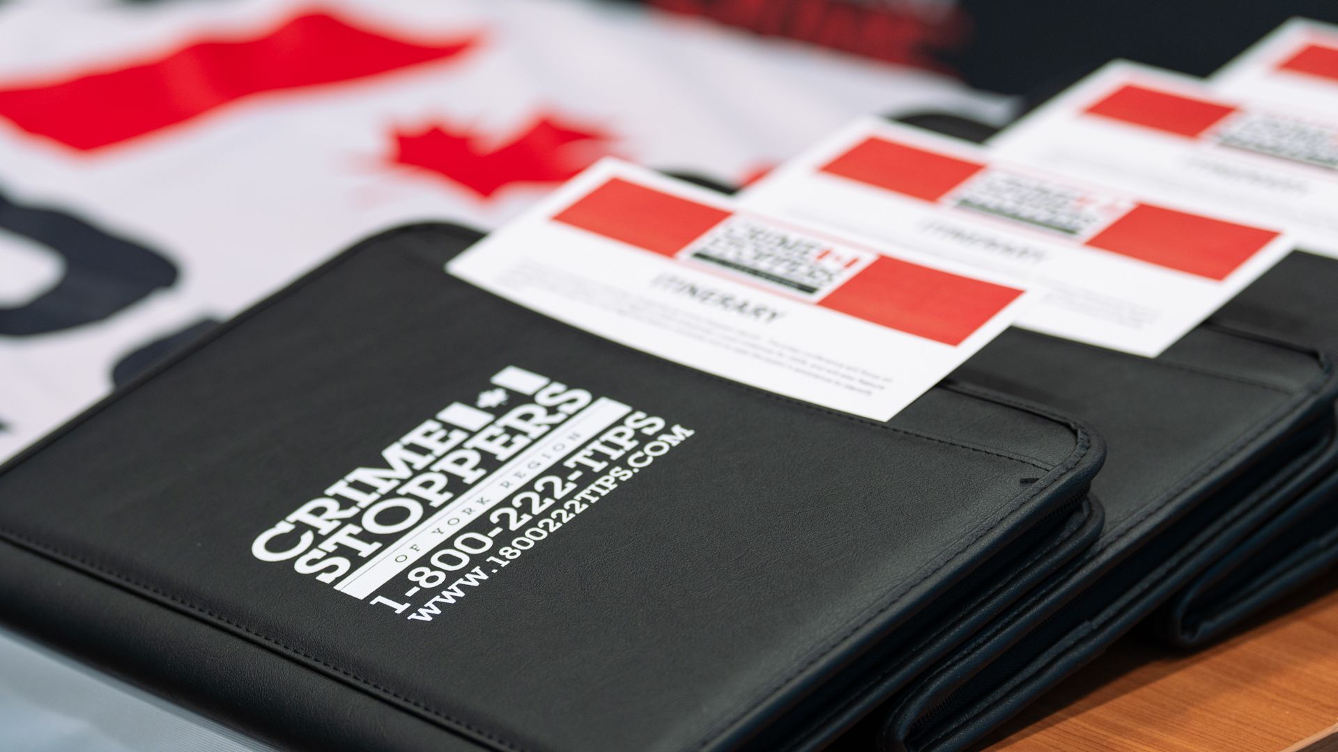 A close up image of Crime Stoppers folders