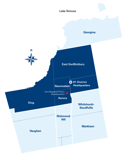 Map of York Region with 1 District highlighted.