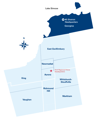 Map of York Region with 3 District highlighted.