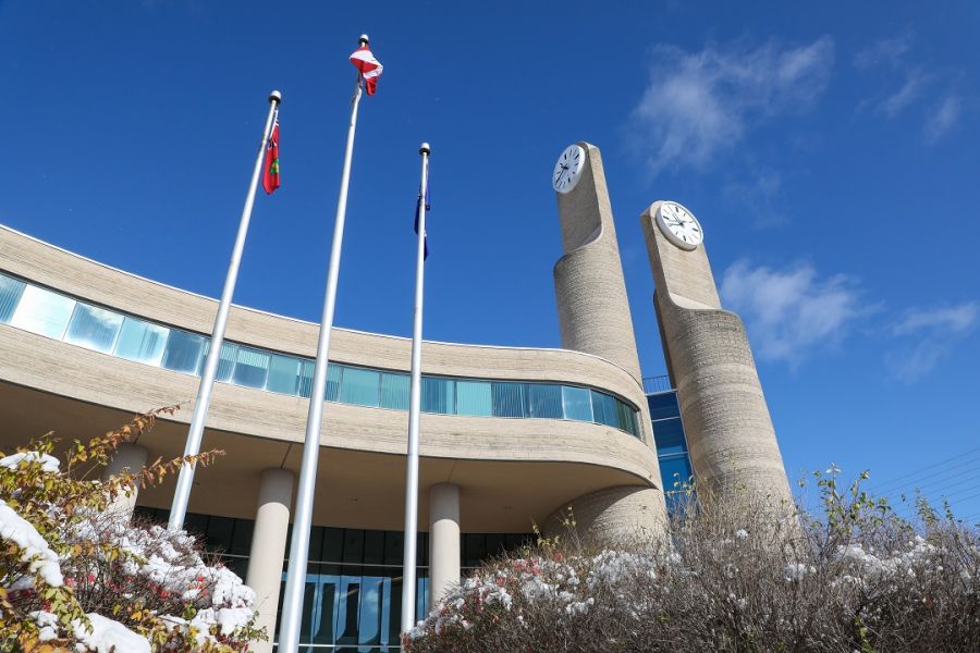 A pair of clock towers