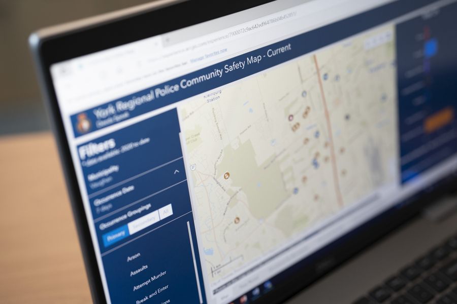 A laptop opened to the York Regional Police Community Safety Data Portal.