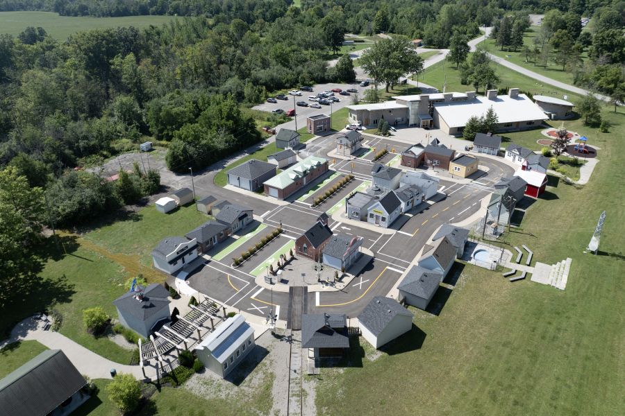 An overhead view of a village