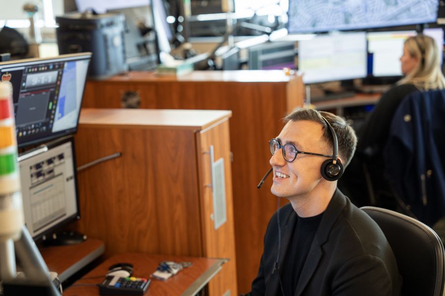 A man wearing a headset