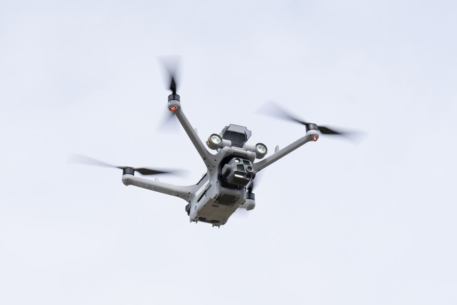 An emergency drone flying in the air.