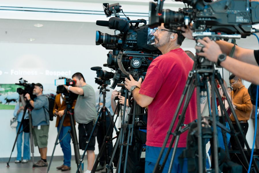 Media cameras in an atrium.