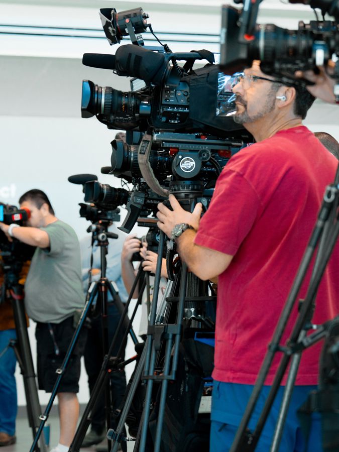 Media cameras in an atrium.