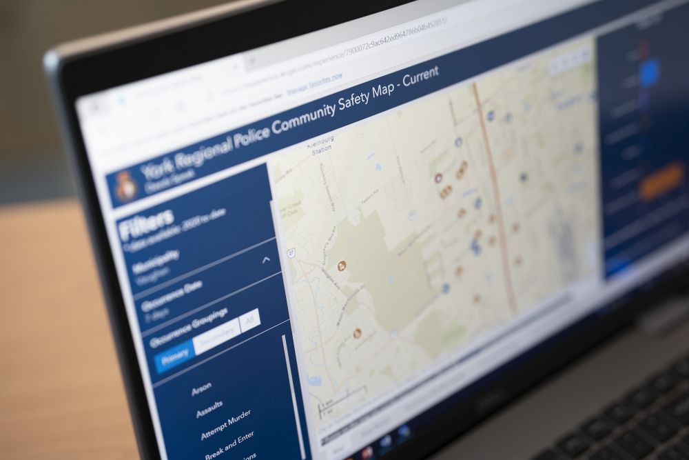 A laptop opened to the York Regional Police Community Safety Data Portal.